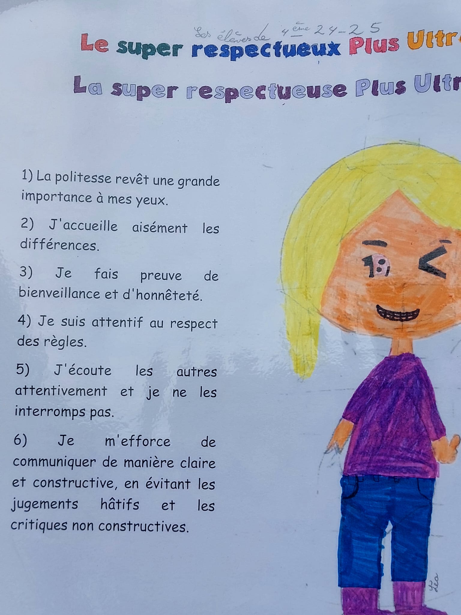 Une belle initiative des élèves de P4 pour mieux vivre ensemble